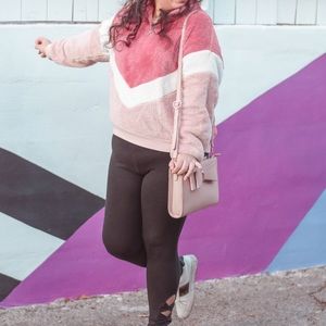 H&M pink fuzzy half zipper sweatshirt
